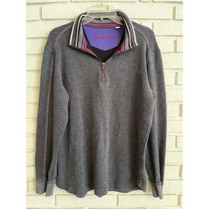 Robert Graham Men's‎ 1/4 Zip Sweater Gray Size Lg Classic Fit Colorful Collar
